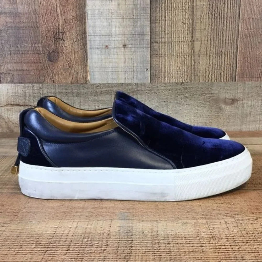 Buscemi Blue Leather Velvet Slip On Sneakers Womens‎ 39 9 Shoes Mens 6 Designer